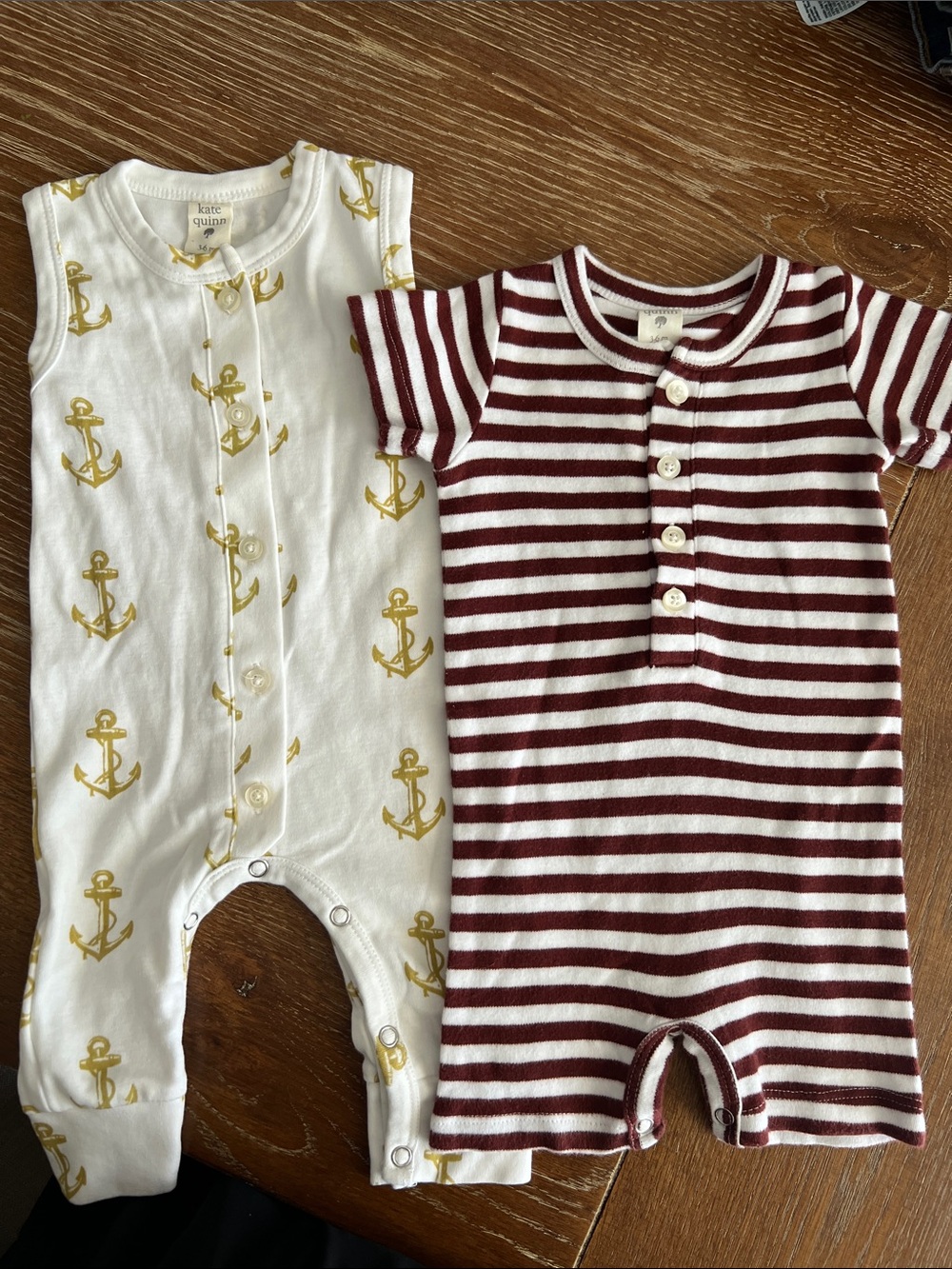 Kate Quinn One-Piece Romper Set - White/Gold Anchor & Burgundy Stripe